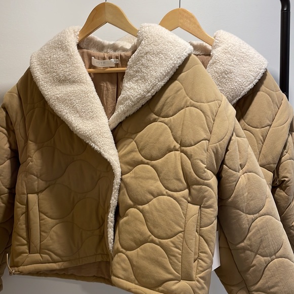 Last 1! NADINE QUILTED FAUX SHEARLING JACKET KHAKI - Picture 9 of 12